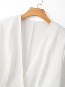 SHEIN LUNE Women's Casual Textured Unlined Collarless Long Sleeve Blazer, Suitable For Autumn Wear - White - View 8