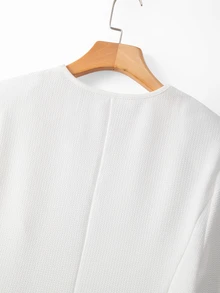 SHEIN LUNE Women's Casual Textured Unlined Collarless Long Sleeve Blazer, Suitable For Autumn Wear - White - View 12