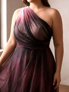 MOTF PREMIUM SPRING/SUMMER WOMEN'S ONE-SHOULDER PINK GRADIENT PLUS SIZE FORMAL DRESS - Multicolor - View 5