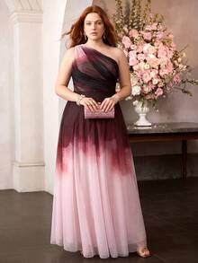 MOTF PREMIUM SPRING/SUMMER WOMEN'S ONE-SHOULDER PINK GRADIENT PLUS SIZE FORMAL DRESS - Multicolor - View 7