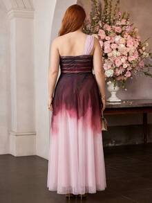 MOTF PREMIUM SPRING/SUMMER WOMEN'S ONE-SHOULDER PINK GRADIENT PLUS SIZE FORMAL DRESS - Multicolor - View 3