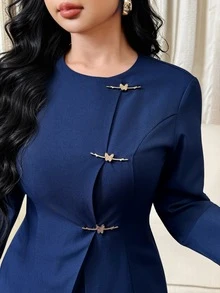 Feyla Women's Metal Butterfly Decor Long Sleeve Shirt And Pants Elegant 2 Pieces Set - Royal Blue - View 6