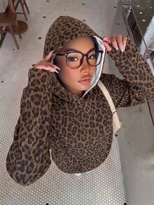 Muchica 女款休閒寬鬆連帽衛衣，豹紋印花衛衣，女款秋冬服飾，女款休閒穿搭，秋季上衣，適合日常通勤、聚會、夏季、聖誕節、新年、感恩節、派對、婚禮、海灘、外出、約會、情人節、優雅、度假、Y2K - 彩色 - 查看 3
