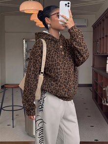 Muchica 女款休閒寬鬆連帽衛衣，豹紋印花衛衣，女款秋冬服飾，女款休閒穿搭，秋季上衣，適合日常通勤、聚會、夏季、聖誕節、新年、感恩節、派對、婚禮、海灘、外出、約會、情人節、優雅、度假、Y2K - 彩色 - 查看 5