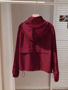 SHEIN EZwear 酒紅色休閒大尺碼女款長袖拉鍊連帽外套 秋季 - 酒紅色 - 查看 2