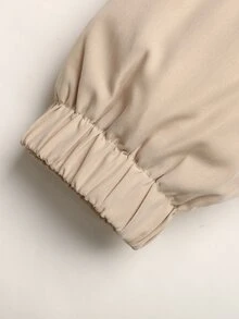 SHEIN 少女休閒淺卡其色保暖內裡連帽派克夾克，秋冬返校穿搭 - 杏色 - 查看 10
