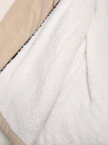 SHEIN 少女休閒淺卡其色保暖內裡連帽派克夾克，秋冬返校穿搭 - 杏色 - 查看 16