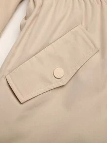 SHEIN 少女休閒淺卡其色保暖內裡連帽派克夾克，秋冬返校穿搭 - 杏色 - 查看 9