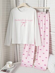 2pcs Girls Teenager 4-Piece Set Loungewear Long Sleeve Top With Cut-Out Print Full Digital Print Long Pants In Milk Silk Fabric Comfortable Homewear - White - View 4