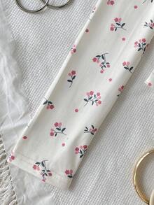 SHEIN Tween女孩秋冬休閒粉白條紋紋理方領修身長袖T恤童裝 - 粉色 - 查看 7