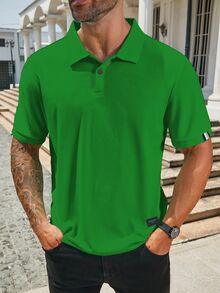 Manfinity Homme 大尺碼男士休閒短袖 Polo 衫 高爾夫夏季純色通勤 Polo 衫 正式款 - 綠色 - 查看 3