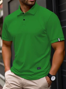 Manfinity Homme 大尺碼男士休閒短袖 Polo 衫 高爾夫夏季純色通勤 Polo 衫 正式款 - 綠色 - 查看 1