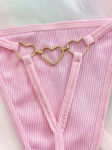 Eraneu Ribbed Heart Button Hollow Out Women's Panties, Sweet & Cute Women's Panties 5-Piece Set, Soft & Comfortable Fabric, 5 Colors Available, Suitable For Various Occasions - Multicolor - View 5