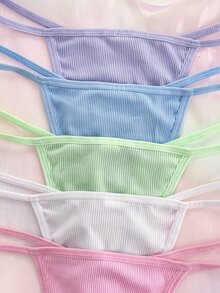 Eraneu Ribbed Heart Button Hollow Out Women's Panties, Sweet & Cute Women's Panties 5-Piece Set, Soft & Comfortable Fabric, 5 Colors Available, Suitable For Various Occasions - Multicolor - View 4