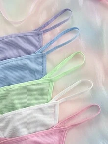 Eraneu Ribbed Heart Button Hollow Out Women's Panties, Sweet & Cute Women's Panties 5-Piece Set, Soft & Comfortable Fabric, 5 Colors Available, Suitable For Various Occasions - Multicolor - View 3
