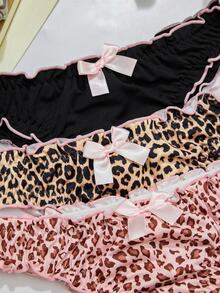 ZzzCrew Women's 3pcs Pink Bow Leopard Print Sexy Thong - Multicolor - View 3