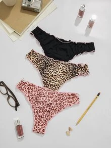 ZzzCrew Women's 3pcs Pink Bow Leopard Print Sexy Thong - Multicolor - View 4