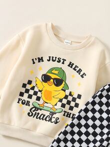 Young Boy Cartoon Pattern Kids Knitted Soft Crew Neck Long Sleeve Pullover Sweatshirt & Checkerboard Pants 2 Pieces Set, Versatile And Comfortable - Multicolor - View 4