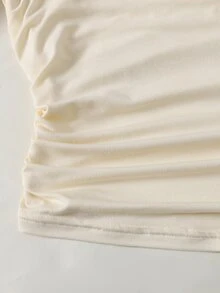 SHEIN 青少年女孩 2件組 秋冬酒紅與杏色圓領抓皺喇叭袖收腰不對稱下擺百搭長袖T恤，可作為內搭或外穿 - 彩色 - 查看 5