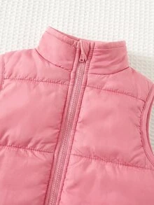 SHEIN 女嬰 3 件組拉鍊保暖背心冬季外套對比條紋套頭運動衫長褲套裝 2 歲生日粉色粉條紋可愛親子套裝 - 粉色 - 查看 8