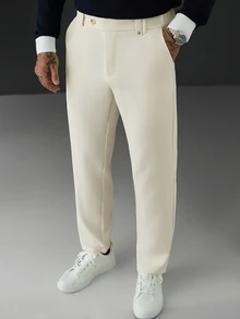 SLATEMANN Men's Solid Color Casual Daily Wear Suit Pants With Pockets Office Work Off-White Fall - Beige - View 6