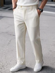 SLATEMANN Men's Solid Color Casual Daily Wear Suit Pants With Pockets Office Work Off-White Fall - Beige - View 1