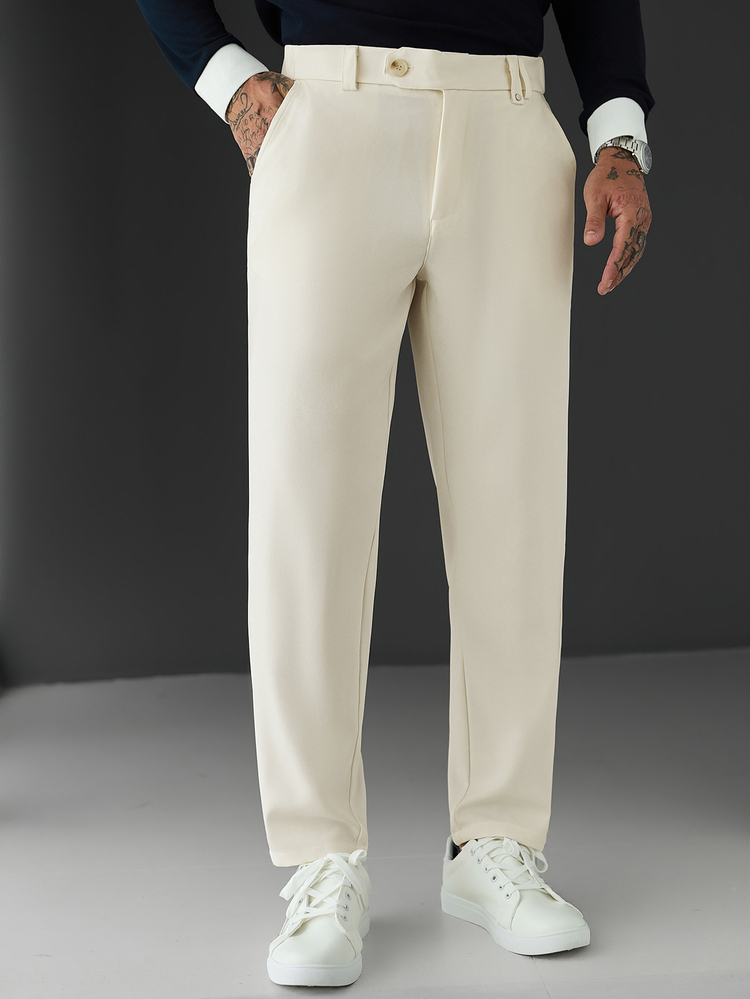 SLATEMANN Men's Solid Color Casual Daily Wear Suit Pants With Pockets - Beige - View 7