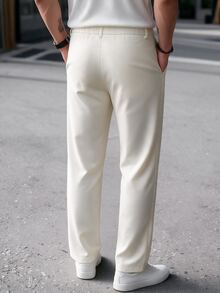 SLATEMANN Men's Solid Color Casual Daily Wear Suit Pants With Pockets Office Work Off-White Fall - Beige - View 2