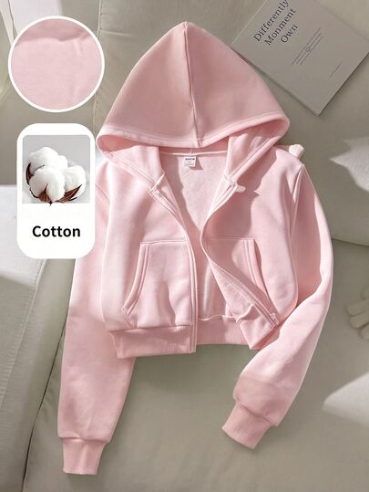 SHEIN Tween Girl Tween Girl Tween Girl Kids Loose Casual Minimalist Comfortable Streetwear Hooded Fitted Front Short Long Sleeve Winter Jacket White Autumn