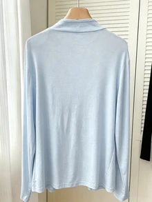 Resyla Women's Solid Color Long Sleeve Open Front Casual Thin Jacket - Blue - View 2