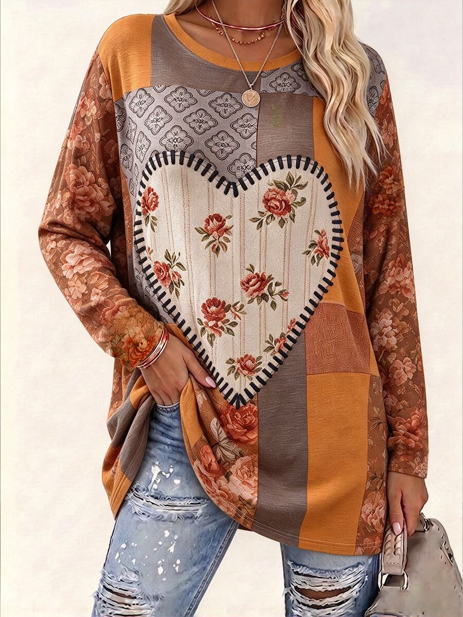 EMERY ROSE Women's Long-Sleeve Tops With Halloween Prints, Loose Casual And Simple Style Fall - Multicolor - View 1