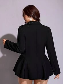 Maweii Plus Size Casual Slim Fit Commuter Business Black Double Breasted Women's Blazer - Black - View 7