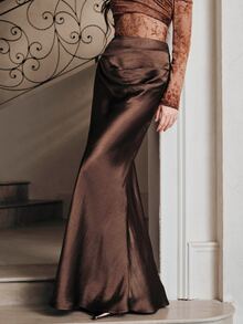 Anewsta Essential Women's Elegant Satin Mermaid Skirt - Brown - View 6