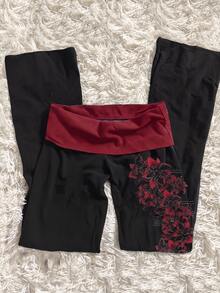 Attitoon Women's Floral Pattern Colorblock Casual Daily Wear Long Pants - Multicolor - View 5