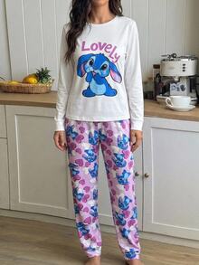 Girls' Long Sleeve Long Pants Snug Fit Loungewear Set, Mint Green Capybara Print Top + All-Over Print Guinea Pig Pants 2 Pieces Set, Casual Comfortable Snug Fit Pajamas For Tween GirlsCute Capybara Pattern Girls' Loungewear Set, Soft And Comfortable Fabric, Perfect Gift For Girls - Baby Pink - View 2