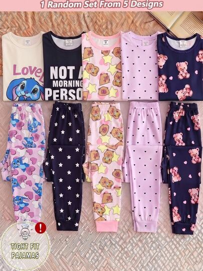 Girls' Long Sleeve Long Pants Snug Fit Loungewear Set, Mint Green Capybara Print Top + All-Over Print Guinea Pig Pants 2 Pieces Set, Casual Comfortable Snug Fit Pajamas For Tween GirlsCute Capybara Pattern Girls' Loungewear Set, Soft And Comfortable Fabric, Perfect Gift For Girls