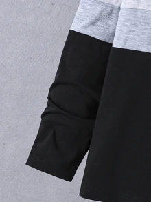 SHEIN Mirajuku 男童對比領長袖 Polo 衫，極簡休閒學院風，2000 年代端莊 80 年代 Drip 時尚校園風，黑白條紋秋季款 - 黑色 - 查看 6