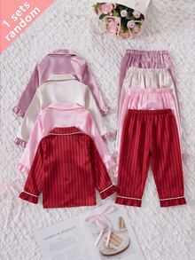女嬰粉色蝴蝶結印花長袖褲裝 2 件套居家服，春/夏 - 紅色 - 查看 2