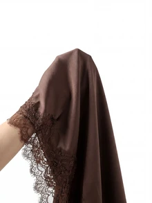 SHEIN Clasi Women's Elegant Lace Patchwork Split Design Casual Romantic Versatile Daily Skirt Date Night Dark Brown Summer/Autumn/Winter - Coffee Brown - View 4