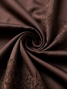 SHEIN Clasi Women's Elegant Lace Patchwork Split Design Casual Romantic Versatile Daily Skirt Date Night Dark Brown Summer/Autumn/Winter - Coffee Brown - View 3