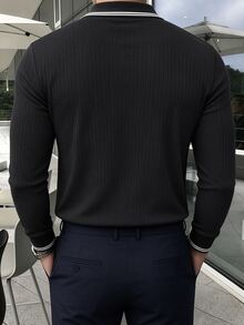 JOLTRO Men's Black Long Sleeve Casual Smart Commute Polo Shirt Office Work Fall - Black - View 2