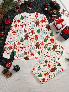 Manfinity Homme Men's Gingerbread Man Print Long Sleeve Top And Pants Christmas Loungewear Set - Apricot - View 6