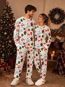 Manfinity Homme Men's Gingerbread Man Print Long Sleeve Top And Pants Christmas Loungewear Set - Apricot - View 1