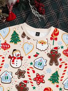 Manfinity Homme Men's Gingerbread Man Print Long Sleeve Top And Pants Christmas Loungewear Set - Apricot - View 3