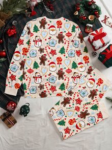 Manfinity Homme Men's Gingerbread Man Print Long Sleeve Top And Pants Christmas Loungewear Set - Apricot - View 5