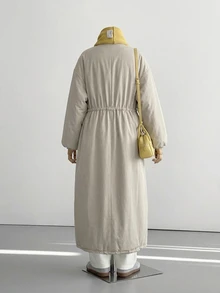 FRIFUL Mantel Musim Dingin Kasual Warna Polos untuk Wanita, Cocok untuk Perjalanan Sehari-hari, Warna Beige - Hijau Tentara - View 13