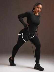 Powerista 女款吸汗透氣運動機能上衣 緊身運動衫 健身健身房跑步瑜珈 日常穿著 外出穿搭 長袖網布設計 - 黑色 - 查看 6