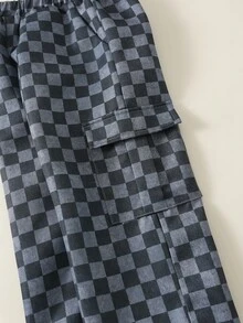 SHEIN Young Boy Young Boy Young Girl Plaid Pattern Elastic Waist Straight Leg Pants, Versatile And Comfortable For Autumn/Winter Kids - Dark Grey - View 8