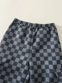 SHEIN Young Boy Young Boy Young Girl Plaid Pattern Elastic Waist Straight Leg Pants, Versatile And Comfortable For Autumn/Winter Kids - Dark Grey - View 5