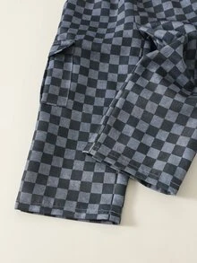 SHEIN Young Boy Young Boy Young Girl Plaid Pattern Elastic Waist Straight Leg Pants, Versatile And Comfortable For Autumn/Winter Kids - Dark Grey - View 7